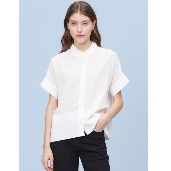 Lily Silk Tops - Silk Square Shirt in Ivory (Washable!) (M)